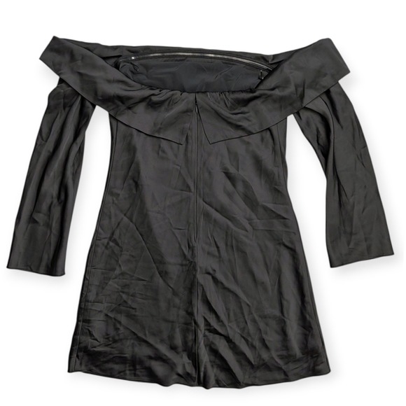 Abercrombie & Fitch Black Off-the-Shoulder Satin Mini Dress Long Sleeve Sz M NWT - Picture 3 of 9